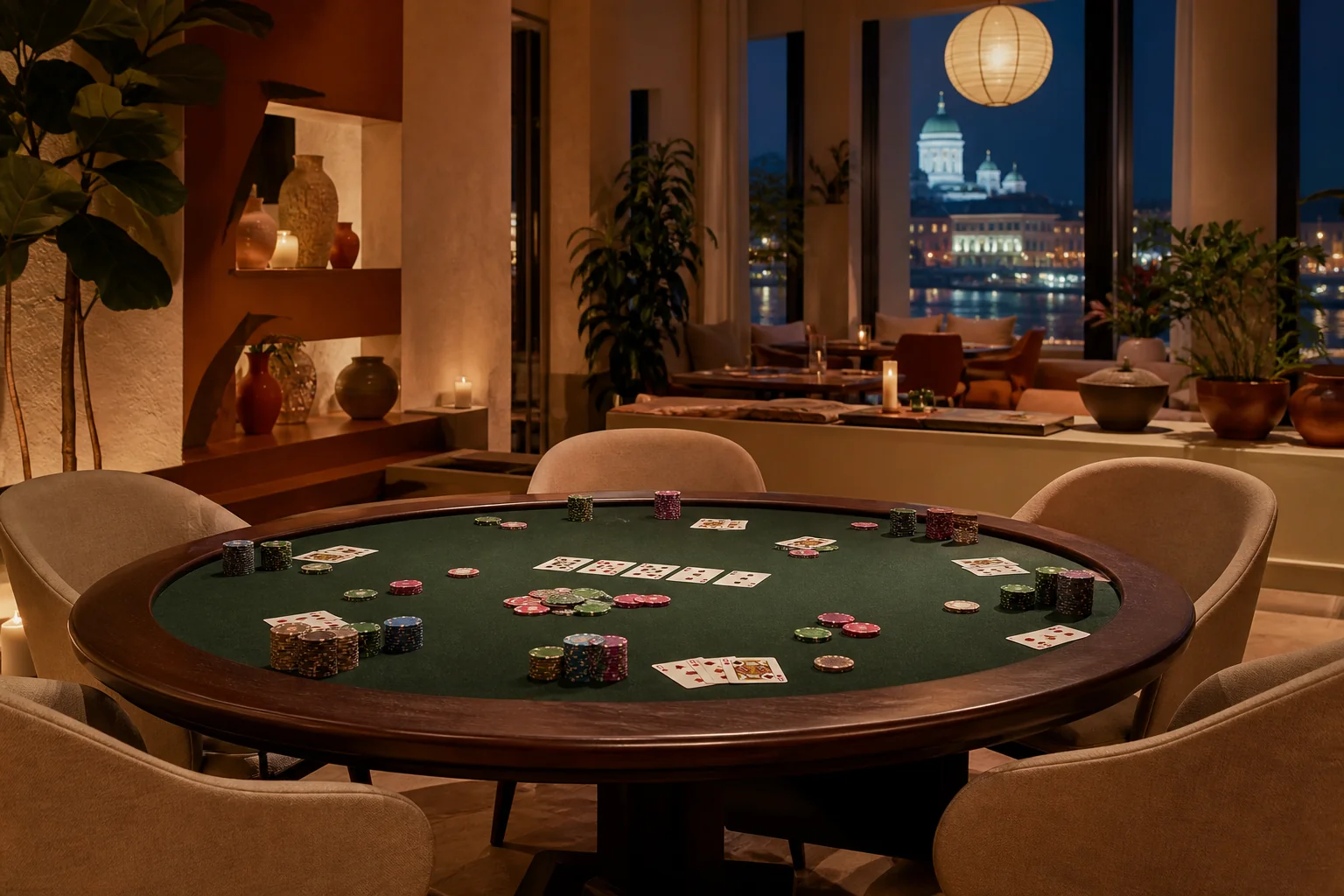 Pokeripöytä Thames Marketingin salissa